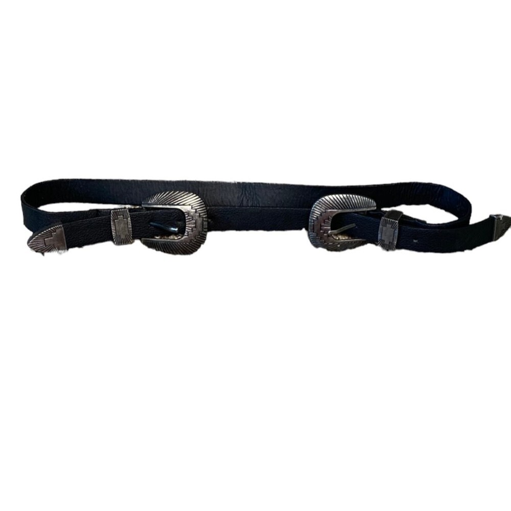 Double Buckle Western Rodeo Black & Silver 100% PU Belt S